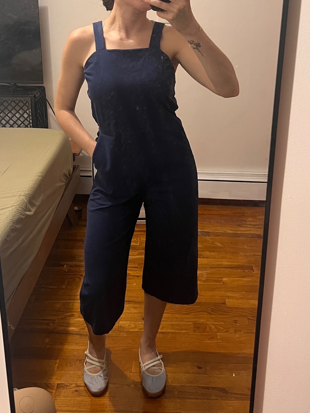 Women's Navy Square-Neck Jumpsuit